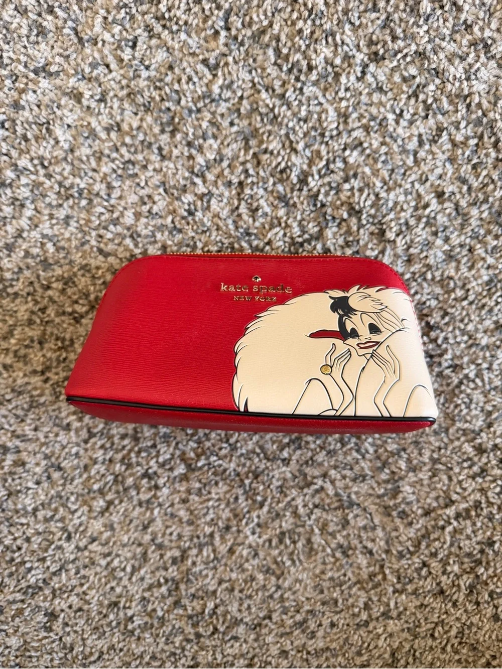 kate spade red & cream Cruella Disney makeup bag